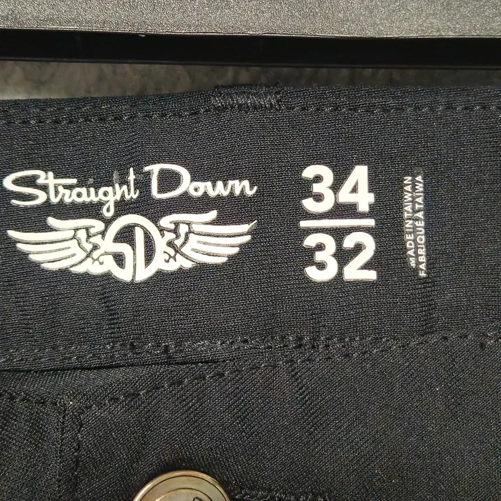 Straight Down Pants Mens 34x32 Black Golf Chino Golfer Athletic Performance Hero